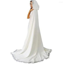 Avvolge lo scialle da sposa lungo in chiffon avvolgente BOLERO Giacca da sposa lunga fino al pavimento Orlo in pizzo con cappuccio Mantella da sposa