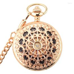 Pocket Watches Rose Gold Luxury Skeleton Watch Mechanical Hand Wind & Fob Women's Pendant Relogio De Bolso Spider Web