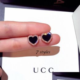 Stud 925 Sier Designer Earring Womens Love Heart Stud Earrings For Women Girls Rose Gold Classic Diamond Jewelry Black Fashion Weddi Dhaz4
