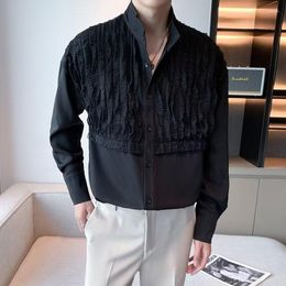 Men's Dress Shirts Autumn Black White Long Sleeve Shirt Men Slim Fashion Social Mens Korean Pleated Formal M-3XL