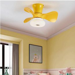 Entzückende einfache Macaron-Lampe, nordische gelbe rosa Krone, LED-Deckenventilator, 55 cm x 29 cm, 110 V, 220 V, APP-Steuerung, Ventilatoren, Licht für Kinderzimmer