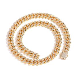 12mm 16-24inch 18K Gold Plated Bling CZ Cuban Chain Necklace Links Fashion Rock Jewellery For Men Women