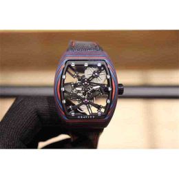 Luxury mens Mechanics Watches Wristwatch Colour Fibre shell hollow design men s wrist watch flywheel frame pointer imported mechanical