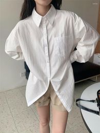 Women's Blouses HziriP White Oversize Shirts Full Sleeve Sunscreen Tops 2022 Summer Casual Office Lady Solid Work Wear Streetwear Slim