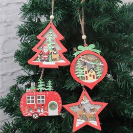 Christmas Decorations Wooden Creative Tree Car Peach LED Light Lanyard Hanging Pendants Ornament Xmas Decor