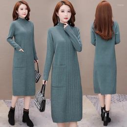 Casual Dresses Fleece Padded Knitted Dress Women 2022 Autumn And Winter Mid-Length Sweater Skirt With Over-The-Knee Coat Trend M286