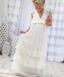 Girl Dresses Boho Flower A Line Full Length V Neck Lace Birthday Party Dress For Kids Elegant Special Occasion Gowns Girls