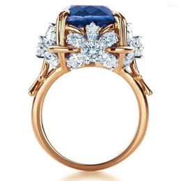 Wedding Rings 2022 Arrival Luxury Blue Princess Engagement Ring For Women Anniversary Gift Jewellery Wholesale R7730
