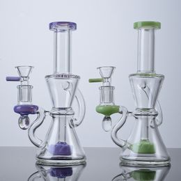 Klein Recycler Bong Showerhead Perc Hookahs 7 Inch Hand Glass Bongs Green Purple Heady Glass Water Pipes Straight Tube 14mm Joint Samll Dab Rigs