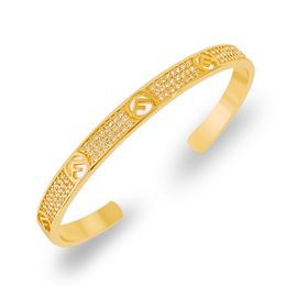 2022 New arrive Full CZ F letter opening bracelet bangle for woman fashion metal texture full star C shape