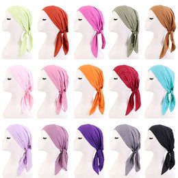 Muslims Women Cotton Pre Tied Bandage Turban Cap Elastic Band Headscarf head cover hair loss scarf wrap Cancer Patients Beanie