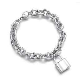 Link Bracelets Women Men Stainless Steel Heart-Shaped LOCK Pendant Bracelet "O" Chain 9mm Width Hand Jewelry Unisex Homme Pulseira