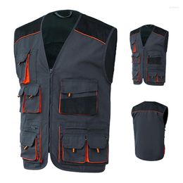 Men's Vests Work Clothes Men Vest Zipper Front Working Workwear With Many Pockets Fishing Director Pography Waistcoat