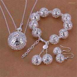 Necklace Earrings Set Silver Colour Hollow Ball Pendant Bracelet Jewellery For Women Fashion Party Christmas Gifts