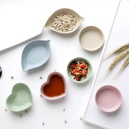 4 Designs Seasoning Dish Snack Plate Salt Vinegar Soy Sauce Saucer Condiment Containers Degradation Wheat Straw Bowl C0525W6