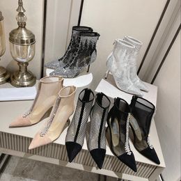 Winter Women Fashion Sexy Pointed Toe Satin crystals boots with Crystal-Embellished Strap Fashion Party Wedding Eu35-42