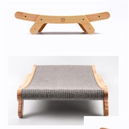Cat Furniture Scratchers Wooden Cat Scratcher Scraper Detachable Lounge Bed 3 In 1 Scratching Post For Cats Training Grinding Claw Dh9Hj