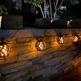 Strings Solar Flickering Flame Lantern Ball String Lights Outdoor Waterproof Patio For Garden Backyard Party Christmas Decor