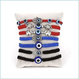 Charm Bracelets New Blue Evil Eye Charm Braided Rope Chains Bracelets For Women Men Turtle Elephant Hamsa Hand Red String Bangle Fas Dhqsv