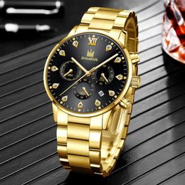 Wristwatches Fashion Watch For Men Calendar Clock Luxury Rhinestone Business Steel Belt Men's Quartz WristWatch Elite Relogio Masculino