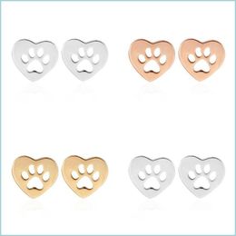 Stud Bear Paw Confidante Earrings Jewelry Lady Plated Gold Hollowing Out Love Heart Footprint Ear Studs Valentines Day Simplicity 2 Dhxzp
