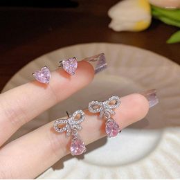 Dangle Earrings Pink Zircon Bow Butterfly Set For Women 2022 Trending Luxury Statement Jewellery Korean Christmas Gift