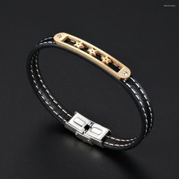 Charm Bracelets 2022 Fashion Jewellery Stainless Steel Leather Star Bracelet Men Vintage Titanium Bangles Cuff