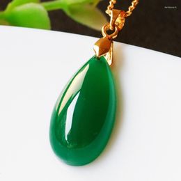 Pendant Necklaces Natural Emerald Chalcedony Water Drop Chainless Chinese Carved Charm Jewelry Fashion Amulet Female Gift