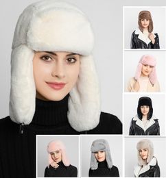 Berets Plushed Women Bomber Hats Winter Fur 2022 Ear Protection Warm Russian PU Leather Faux
