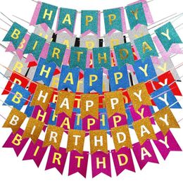 Happy Birthday Letter Glitter Paper Banner Pull Flag Children's Day Party Party Baby Shower Decoration RRE15198