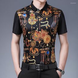 Men's Polos Retro Luxury Real Silk Mens Shirts With Printed Gold Vintage Baroque Dresses Large Sizes Blouse Royal Jewellery T Collar