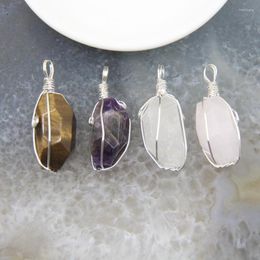 Pendant Necklaces 1pcs Natural Tiger Eye/Amethysts Faceted Wire Wrapped Rose/White Crystal Quartz Nugget Necklace DIY Jewellery Women Gift