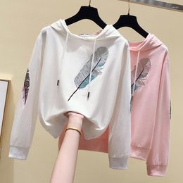 Women's Hoodies Pink White Embroidery Fleece Pulovers Sweatshirt Spring Autumn Top Fashion Blouses 2022 Vintage Clothes For Women