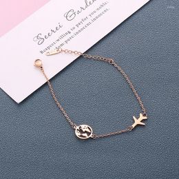 Charm Bracelets Plane Map Bracelet Stainless Steel Rose Gold Color Aircraft Airplane Adjustable Chain Link Jewelry Gift For Women