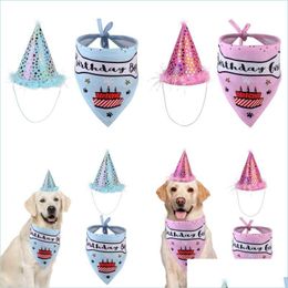 Dog Apparel Pet Cat Dog Apparel Happy Birthday Headwear Hat Saliva Towel Bib Party Costume Pets Celebration Suit Clothes 16 G2 Drop Dhvak