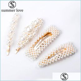 Hair Clips Barrettes Elegant Pearl Hair Pins Korean Geometric Clips Barrettes Headwear Hairpins Headbands Female Ornaments Accesso Dhfqa