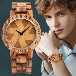 Wristwatches Vintage Wood Watch Creative Irregular Geometric Pattern Men's Adjustable Band Wrist Quartz Watches Clock Male Reloj Hombre