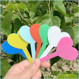 Other Garden Supplies Botany Plastic Plant Heart Tags Marker Anti Aging Many Colors Pure Color 5X8 3 Cm Not Easy To Fade Labels Gard Dhpgo