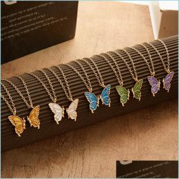 Pendant Necklaces 2022 New Fashion Cute Butterfly Pendant Couple Necklace For Women Girls Exquisite Golden Clavicle Chain Friendship Dhcqx