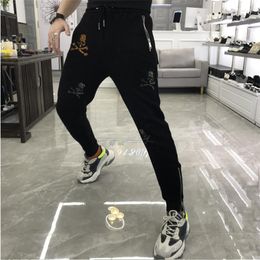 Men's Pants Men's Fashion Brand Personality Skull Drilling Legs Slim Casual Sports Quick-drying Outdoor Jogging