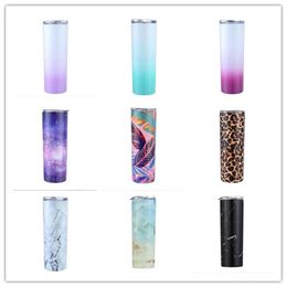 20oz Magical Skinny Straight Tumbler 9 Colours Double Wall Stainless Steel Travel Mug for Wine Water Drinks with staw And Slim Proof Lid Express