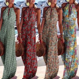 Casual Dresses Bohemian Women Dress Sleeveless Backless Paisley Floral Print Halter Maxi Streetwear Party Beach Women's Clothing