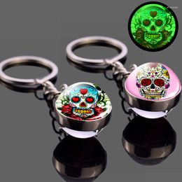 Keychains Glow In The Dark Sugar Skull Keychain Glowing Jewellery Art Luminous Glass Ball Key Chain Gifts