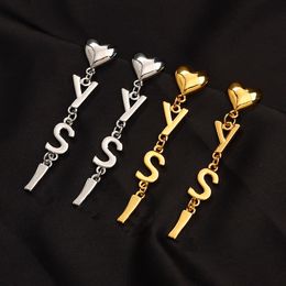 Luxury Brand Designers Letters Long Dangle Stud 18K Gold Plated 925 Silver Stainless Steel Famous Women Crystal Rhinestone Earrings Wedding Jewerlry Accessories