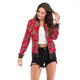 Women's Jackets 2022 Women Slim Coat Fashion Ladies Retro Red Floral Zipper Up Bomber Jacket Casual Autumn Outwear Elegant Clothes