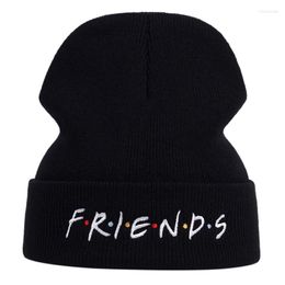Berets FRIENDS Embroidery Beanie Hat Winter Autumn Cotton Flexible Knitted Hats Men Women Hip Hop Beanies Outdoor Warm Wool