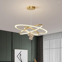 Chandeliers 2022 Modern Led For Living Dining Room Kitchen Pendant Lamps Remote Control Starry Round Ring Hanging Lights