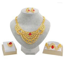 Necklace Earrings Set & Liffly Bridal Gift Fashion Dubai Gold Inlaid Crystal Bracelet Ring Charm Accessories