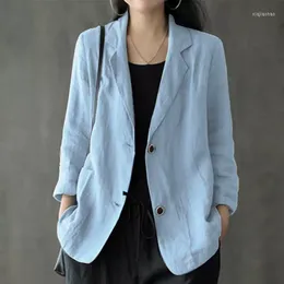 Women's Suits Women Summer Long Sleeve Blazer Stylish Lapel Neck OL Blazers Female Solid Thin Jackets Outwear Casual Cotton Suit