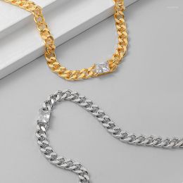 Chains SIPENGJEL Fashion Geometric Cuban Chain Neckalce For Women Man Punk Luxury Crystal Pendant Necklace Party Jewellery Gift